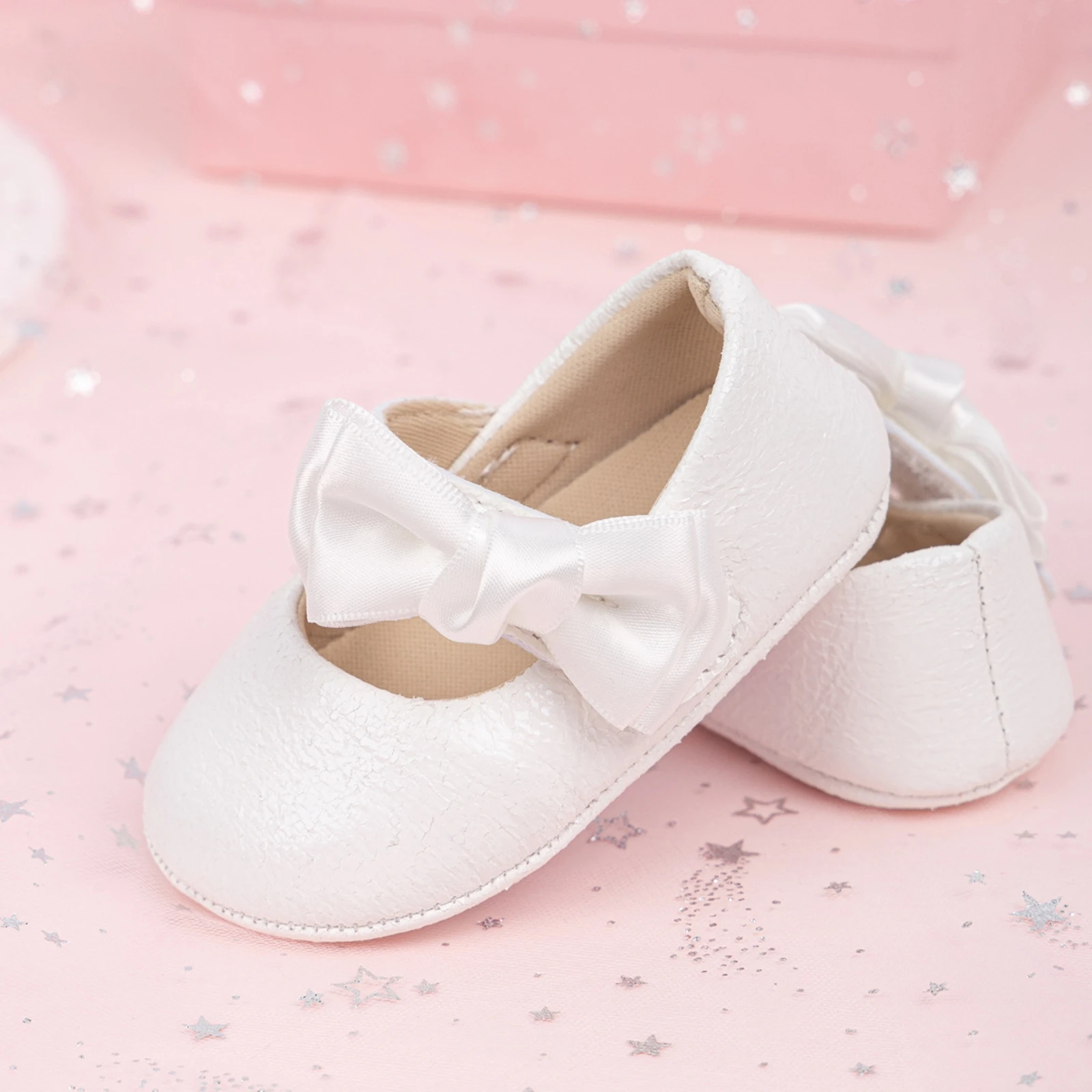 BeQeuewll Cute Bows Baby Girls Mary Jane Shoes Soft Sole First Walkers Princess Cute Soft Non-Slip Infant Baby First Walking 5