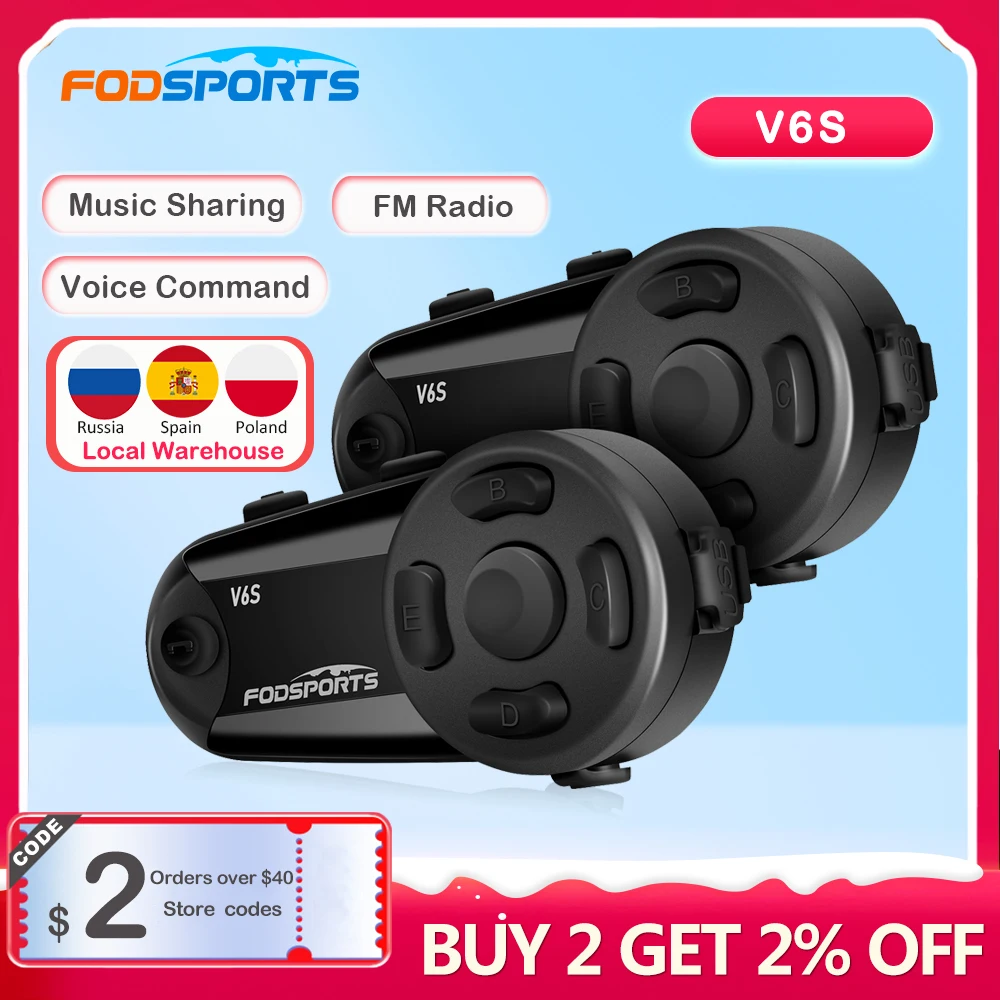 Fodsports V6S 헬멧 인터폰 오토바이 블루투스 헤드셋 1000m IP65 방수 6 라이더 무선 인터폰 BT5.0 FM 라디오..