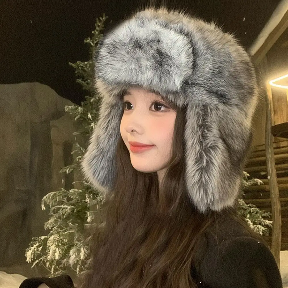 Luxury Russian Faux Fur Hat Women Ushanka Winter Warm Snow Bomber Cap Plush Furry Earflap Trapper Hats Cold Weather Warm Hat Y2K