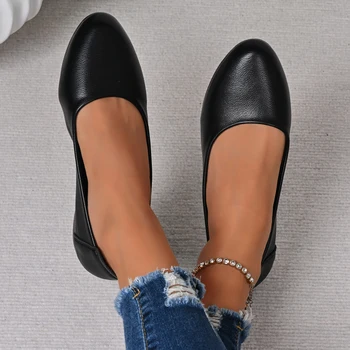 2025 ربيع الخريف جديد حار بيع جولة رئيس شقة شقة أحذية نسائية غير رسمية عصرية مريحة أنيقة منخفضة الكعب أحذية عمل 4