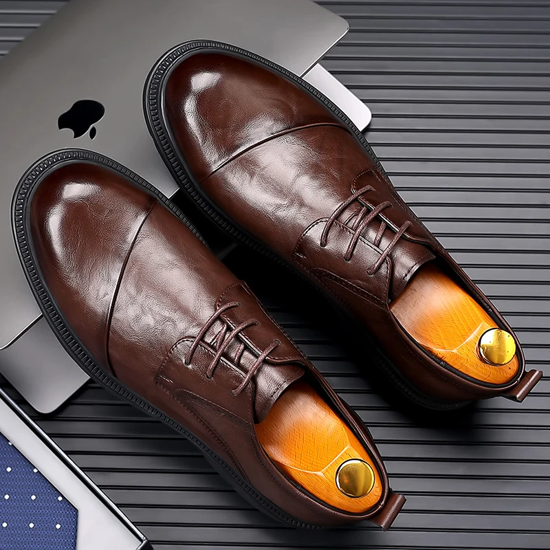 Men Genuine Leather Shoes Versatile Men's Casual Shoes Fashion Brand Man Oxford Lace Up Formal Dress Footwear mens shoes