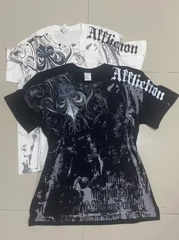 Affliction Out Of Print Short Sleeves Woman Hip Hop Black T Shirt Couple Y2K High Street Pure Cotton Tops Aesthetic Clothes 1