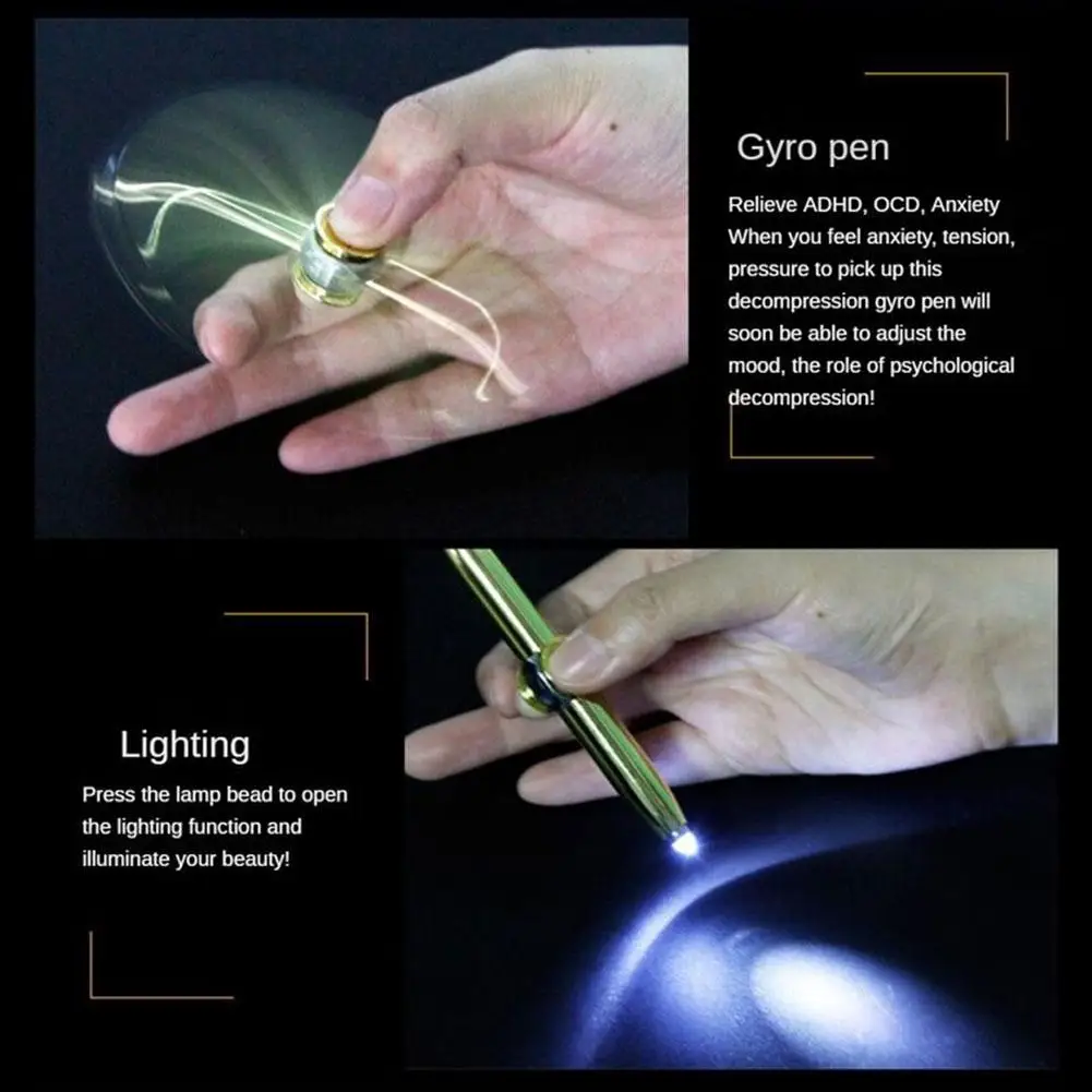 LED 조명이 있는 피젯 스피너 펜, 창의적인 LED 조명 감압 자이로, 다기능 볼펜, 회전 금속 펜