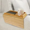Sofa Tray Bamboo with Wood Remote Control Holder Folding Anti Slip Couch Armrest Cup Holder Detachable for Couch Storage 1