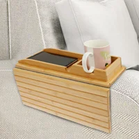 Sofa Tray Bamboo with Wood Remote Control Holder Folding Anti Slip Couch Armrest Cup Holder Detachable for Couch Storage 1