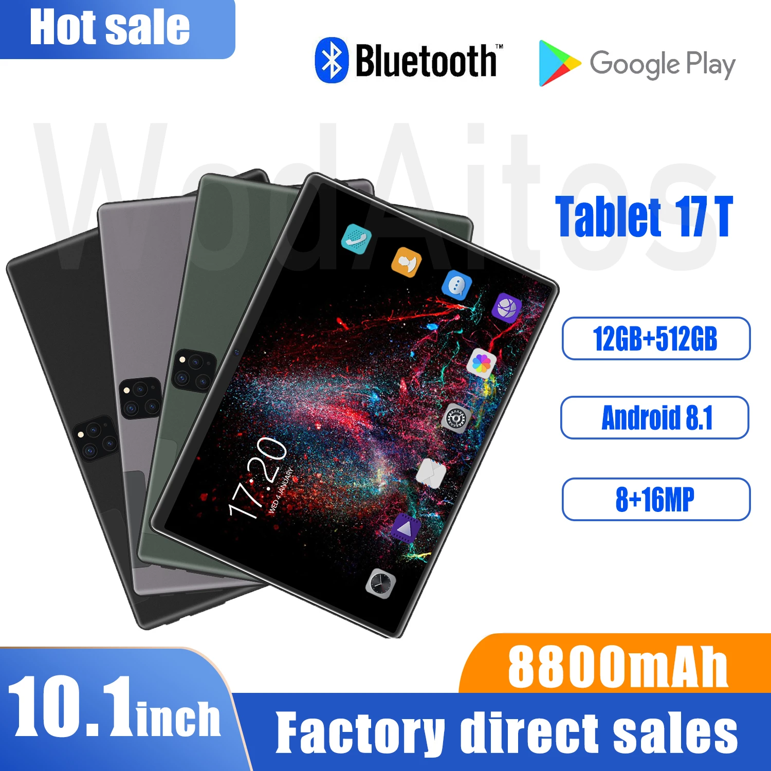 tablets 10.1 Inch Tablet 17T 8800mAh PC Google Play Deca Core 12GB 512GB Android 8.1 Netbook 8+16MP WIFI Gobal Version Pad best gaming tablet