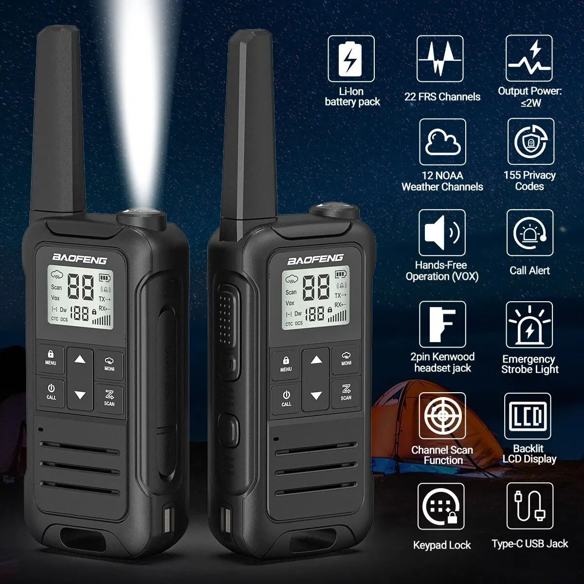 2pcs Baofeng F22 Mini Walkie Talkie PMR FRS Long Range Rechargable Portable Kids Two Way Radio Type-C Charger for Camping Trip images - 6