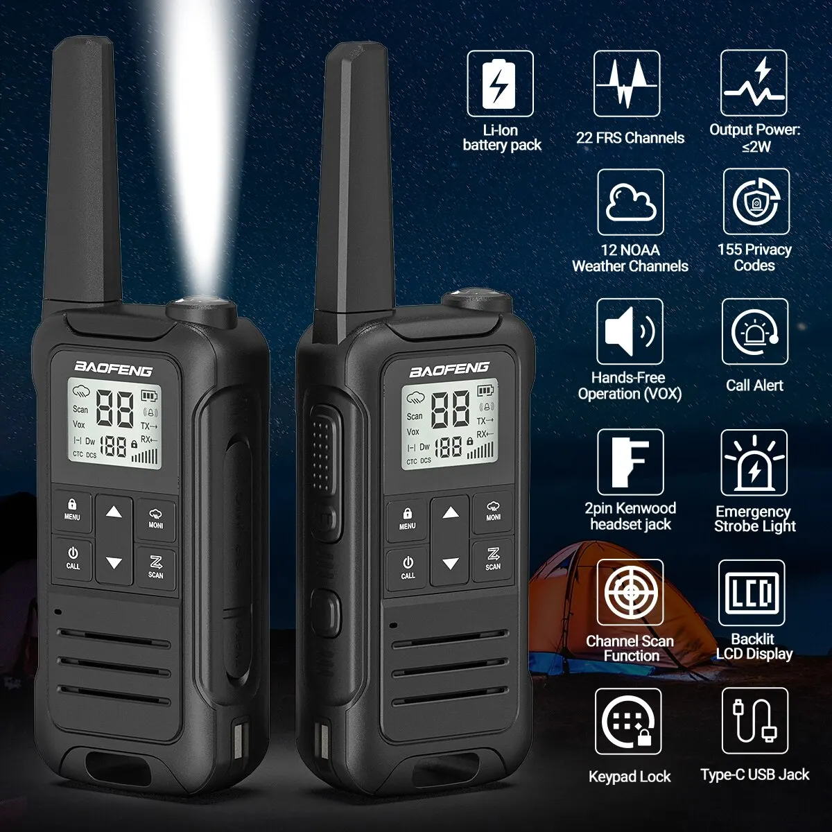 2pcs Baofeng F22 Mini Walkie Talkie PMR446 FRS Long Range Portable Two-way  Radio LCD Display Type-C Charger for Hunting AliExpress