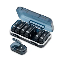 Weekly Pill Organizer - Large 14 - Compartment Travel Case for Medication, Vitamins, and Supplements (Blue)
