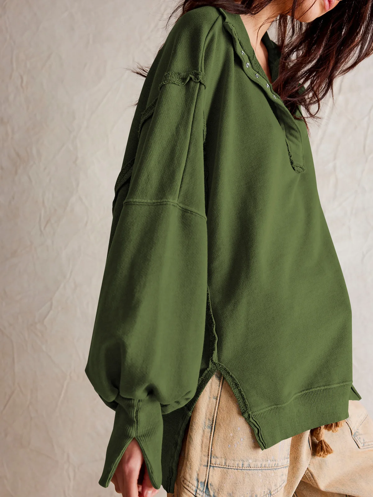Woman's Autumn Solid Color Sweatshirt Fashion Flip Collar Long Sleeves The Hem Is Irregular Hoodie Ladies Elegant Button Tops