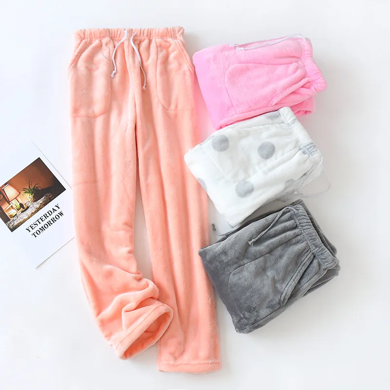Autumn Winter Sleep Pants Women Warm Flannel Pajama Pants Loungewear Loose Coral Fleece Trouser Lounge Wear New