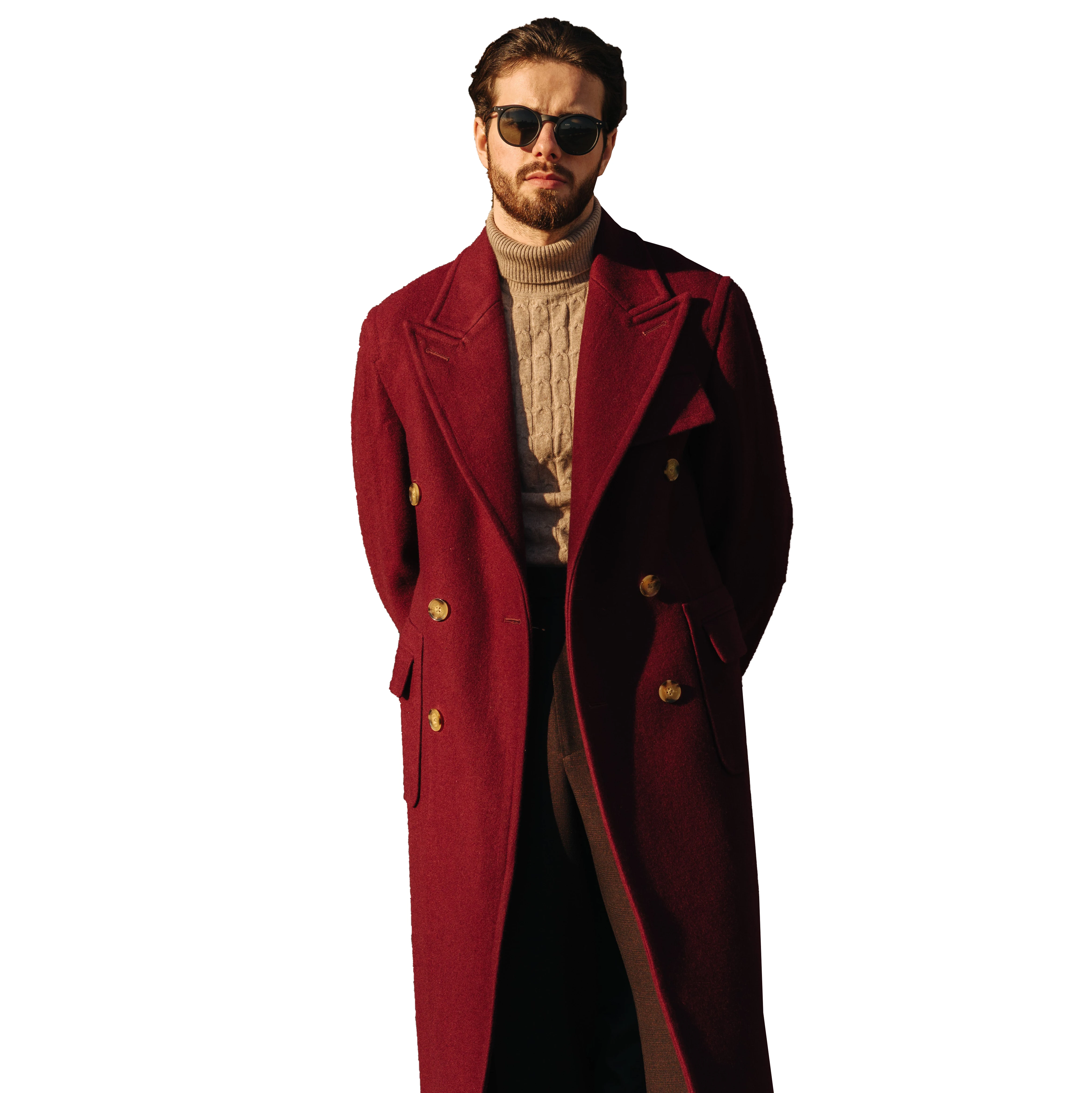 Autumn Winter Woolen Coat For Men Peak Lapel Groom Wear Slim Fit Windbreak Tuxedos Overcoat Business Office Only Long Jacket