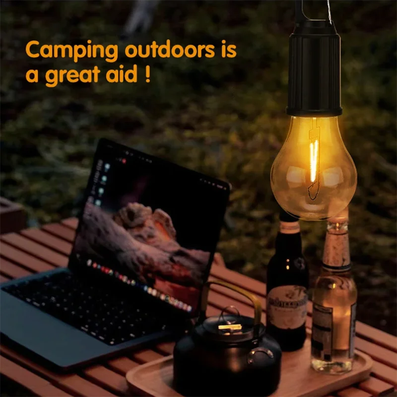 2024 new LED Camping Lights USB Rechargeable Dimmable Vintage Light Bulbs with Hook Outdoor Camping Hiking Tent Lantern 4
