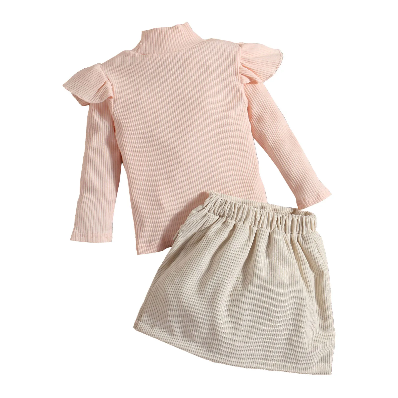 Newborn Infant Baby Girls Cotton Autumn Long Sleeve Pullover Ribbed Ruffle Tops Skirts Set Headband Set Girl Clothes 1 Year Girl
