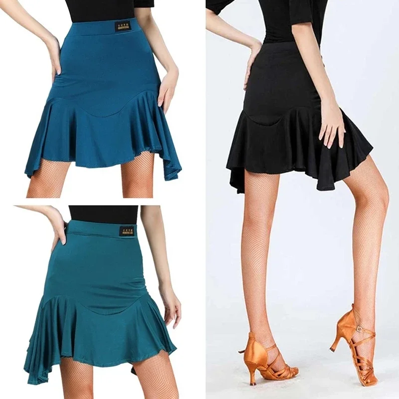 Dance Skirt Women Latin Dance Skirt Adult High Waist Falbala Ballroom Salsa Samba Tango Cha-Cha Stage Performance Costume