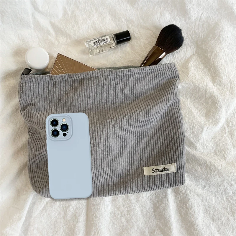 Cosmetic Bag Corduroy Travel Portable Makeup Storage Bag Women Large Capacity Zipper Make Up Organizer Storage Clutch