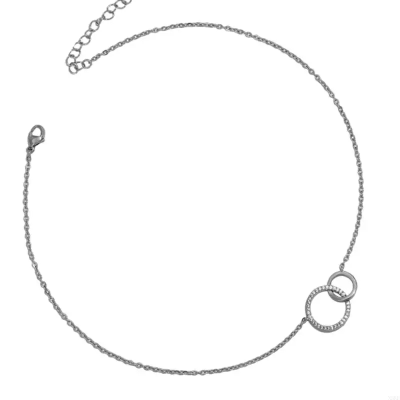 N5KE Brass Double Hoop Necklace Silver
