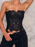 Sexy Lace-Up Backless Bandeau Top with Irregular Cutout Detail and Off-Shoulder Design for Trendy Street Style - Image 2