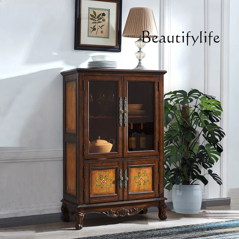 

American-Style Antique Solid Wood Wine Cabinet Household Minimalist Storage Cabinet