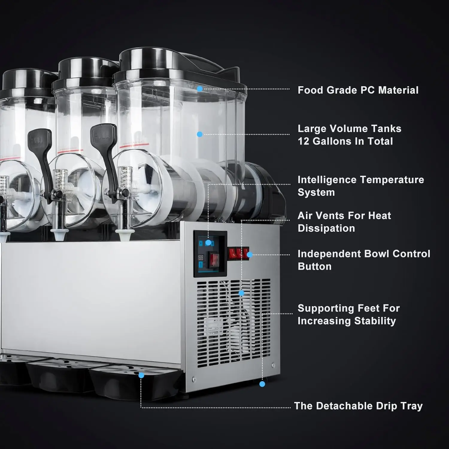 Gallons Commercial Slushy Machine 1100W, Stainless Steel Margarita Smoothie Frozen Drink Maker for Cocktail Ice Juice Tea Coffee 4