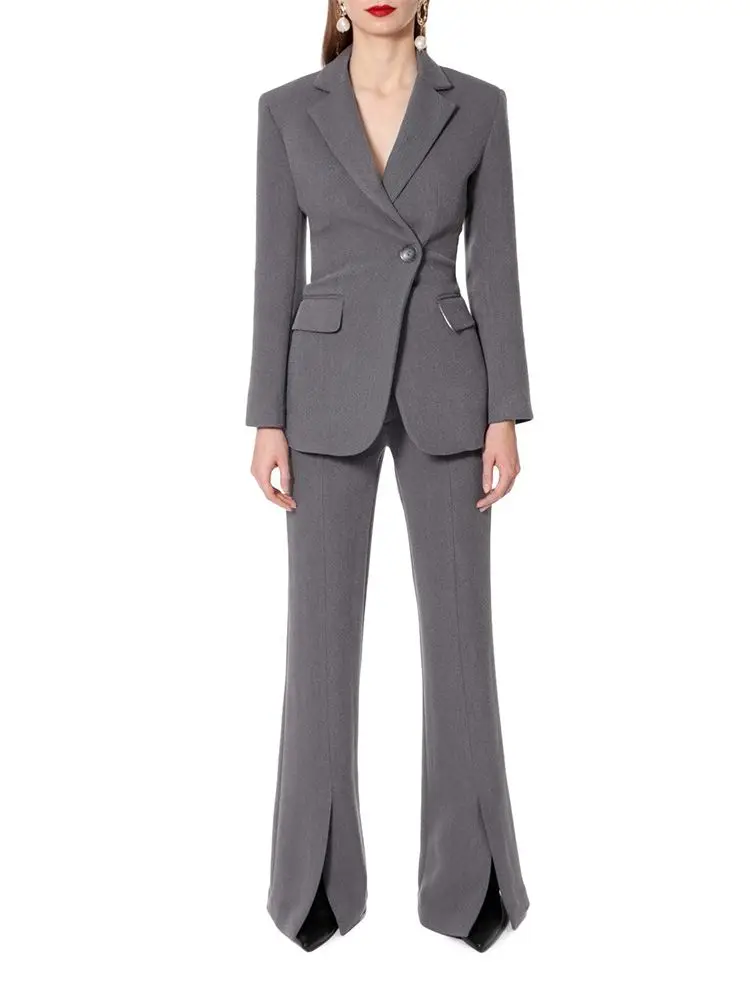 New Fashion Women's Suit Slim Jacket Fitting Flared Split Floor Pants Suit For Women Chic And Elegant Woman Set For Spring