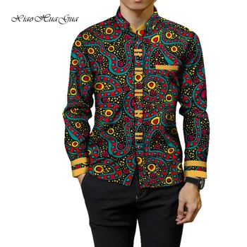 Moda uomo Africa abbigliamento festivo abiti Ankara top con stampa africana T-shirt patchwork in cotone stampa manica lunga kb905 1