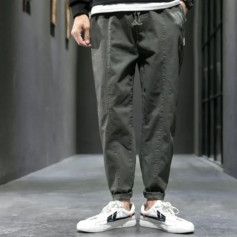Spring Autumn Fashion Korean Solid Color Pants Man Straight Leg Loose Casual Pockets Trousers Hip Hop Streetwear Male Clothes