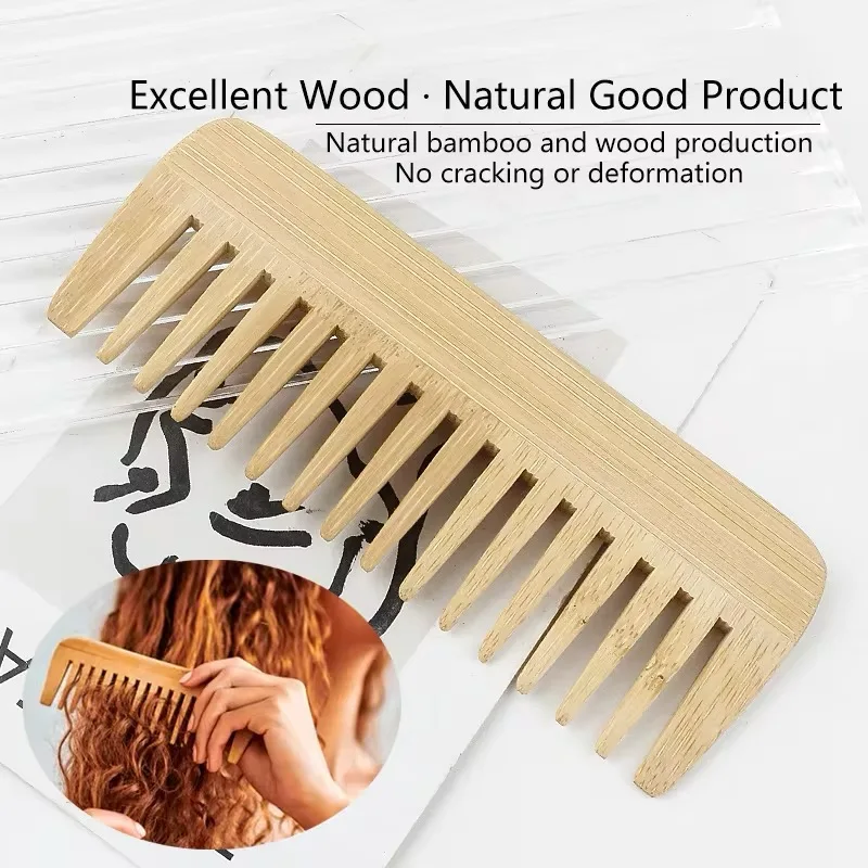 2Pcs/Set Natural Bamboo Wooden Comb Anti-Static Afro Fork Combs Beard Comb Men Women Anti-static Hair Wooden Comb Hair Styling C 4