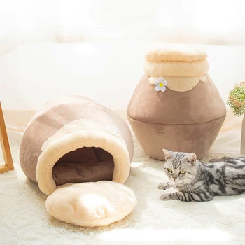 Winter Warm Cat Bed Plush Soft Portable Foldable Round Cute Cat House Cave Sleeping Bag Cushion Pet Bed Kittens Products Toy 6