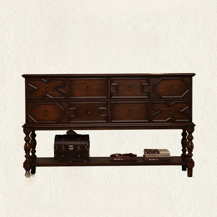 

American-Style Retro Solid Wood Porch Living Room Storage Locker French-Style Mid-Ancient Sideboard Shelf