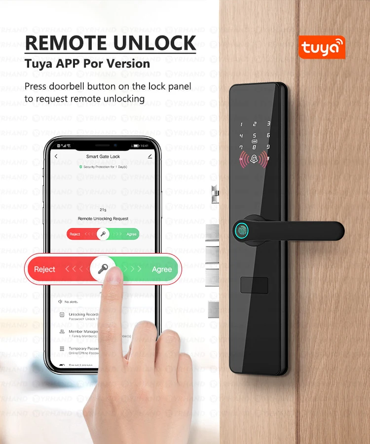 Outside Front Cerradura Inteligente Waterproof Tuya wifi Smart Door Lock Anti-lo