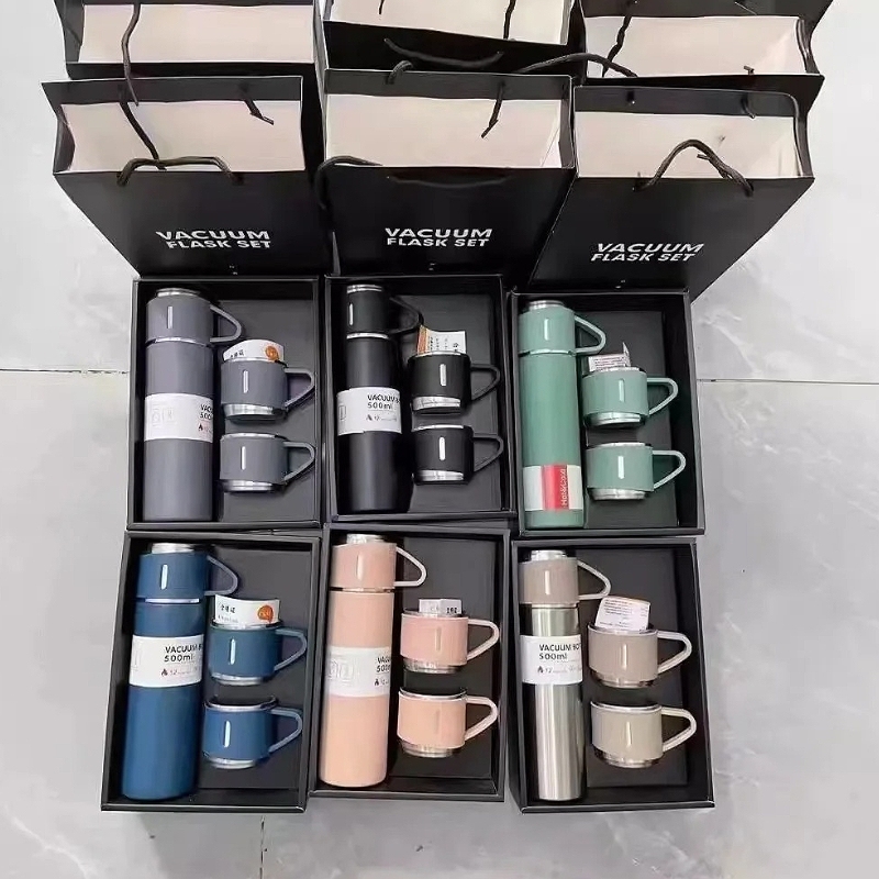 & Insulated Thermos with Three Lids- 500ML 304 Stainless Steel Gift Set with 3 Lids for Office/Business, Leak proof Travel Mug