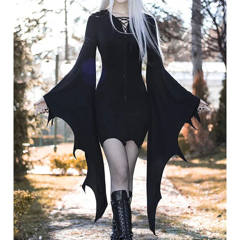 Halloween Adult Cosplay Morticia Addams Costume Medieval Forest Elf Witch Gothic Punk Vintage Costume Sexy Carnival Party Dress