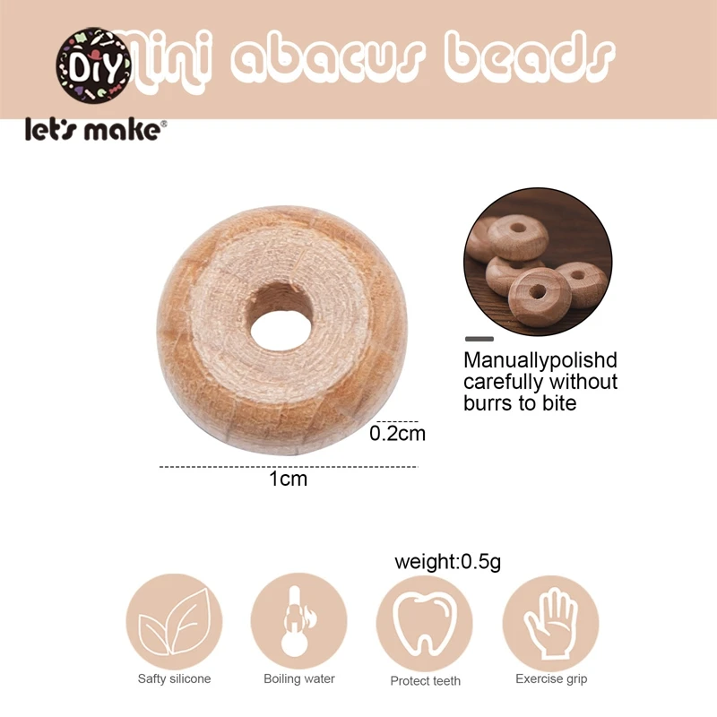 Let's Make 50pc 10mm Beech Abacus Beads Wood Beads Necklace DIY Food Grade Baby Teether Beading Nipple Wood Chain Accessories 6
