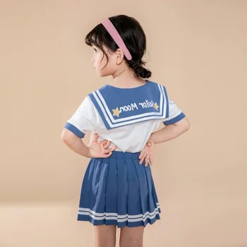 Baby Girls Clothes Set Summer Sailor Suit Kid's Pleated Skirt JK Uniform Toddler Girl Bownot Top & Striped Skirt Preepy Style 6