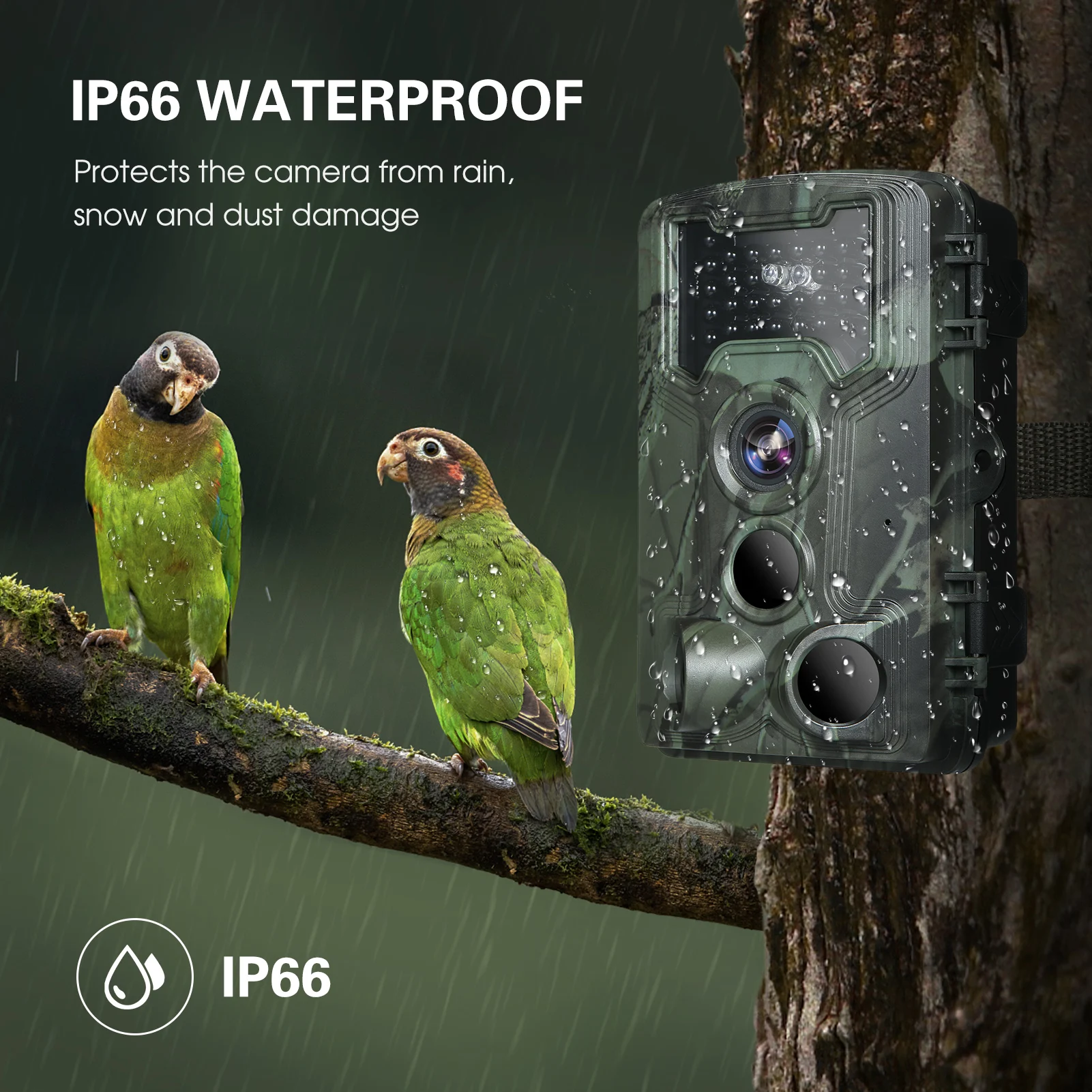 PR1000 Hunting Camera 36MP 1080P IR Night Vision 3 PIR Sensors 0.3s Trigger Speed IP66 Waterproof Motion Activated Trail Camera