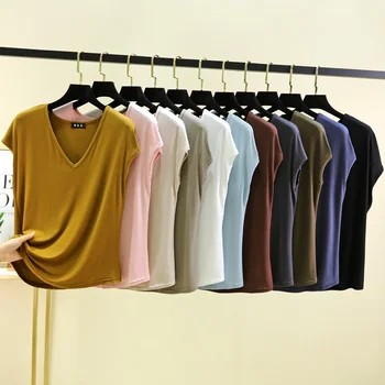 Modal V-Neck Tank Tops summer women's T-shirts sleeveless Plus size Thin Casual Loose Tee tops All match 1