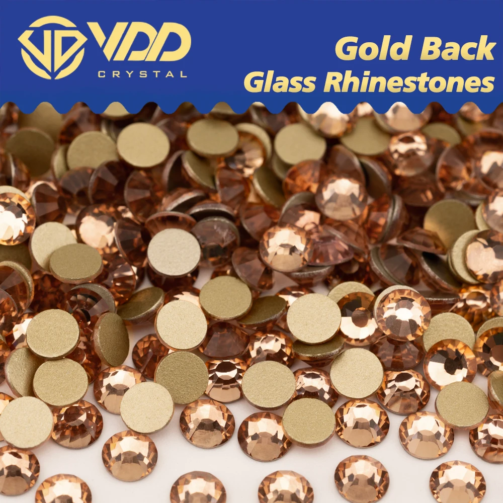 VDD 010 Lt. Peach Hochwertige SS4-SS20 Glas-Strasssteine, Kristallgold, flache Rückseite, Steine für DIY-Nagelkunst, Basteldekorationen
