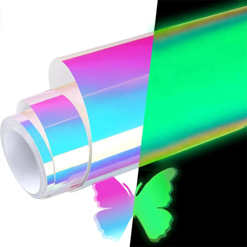10Pcs Glow in The Dark Permanent Adhesive Vinyl Holographic Iridescent Opal Blue Glow Green for DIY Wrap Sticker Decal Lettering