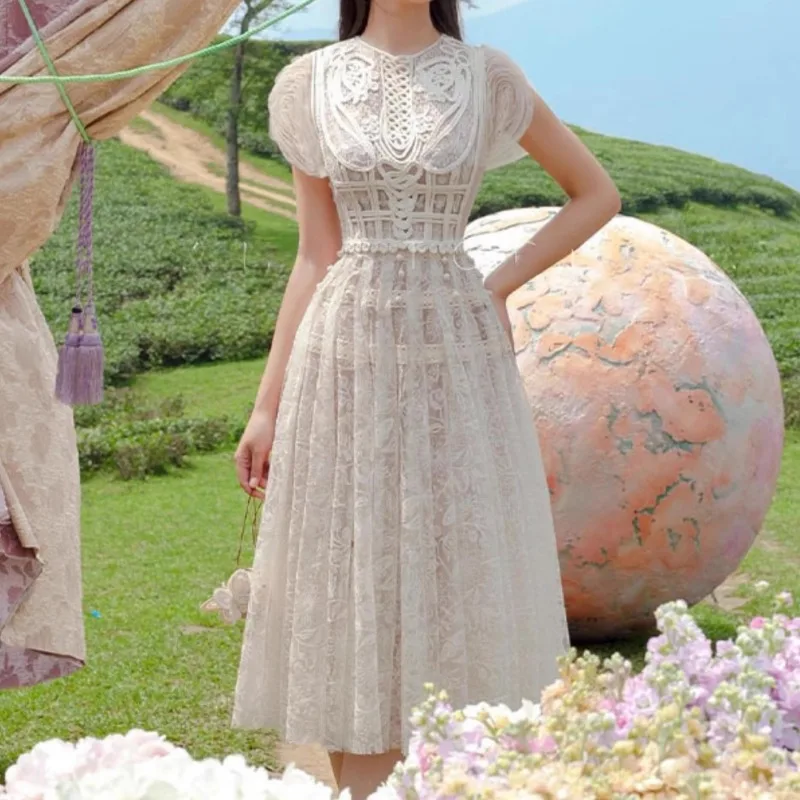 

Женское винтажное платье с цветочной вышивкой, летнее праздничное платье с круглым вырезом, женская одежда