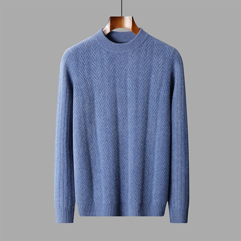 Thickened floral Autumn/winter new 100% Merino wool cashmere sweater men's O-neck pullover warm bottom knit shirt top 6