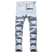Solid Color Men's Fashion Slim Stretch Jeans High Street Casual Streetwear Autumn Hip Hop Mid-Waisted Trousers 1