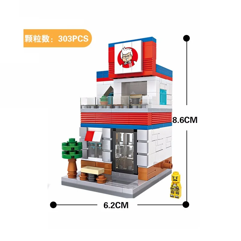 LOZ Blocks FUN Ideas Small Street Store Toy Small Coffee Pisa Shop Brinquedos MOC City House Food Building Bricks Girl Gifts