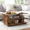 Mid Century Modern coffee table with storage shelves,  3-tier rectangular wooden tea table for living room, apartment 2