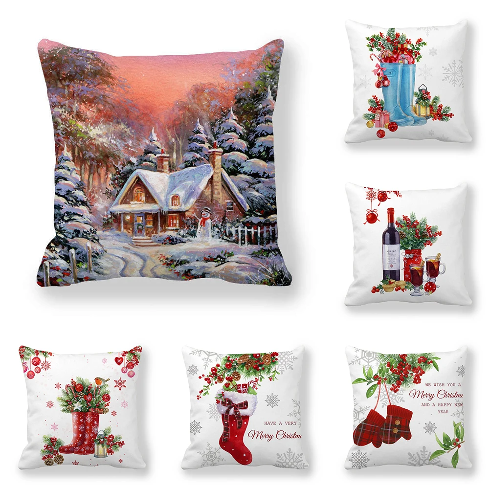 

Christmas decoration Santa Claus snowman printed cushion cover for home living room sofa pillowcase 45x45cm