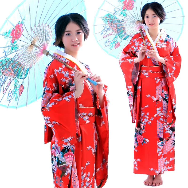 Peacock Japanese Traditional Costume Woman Silk Kimono Yukata Evening Dress Cosplay Kimono Japones Haori Mujeres Quimono 89