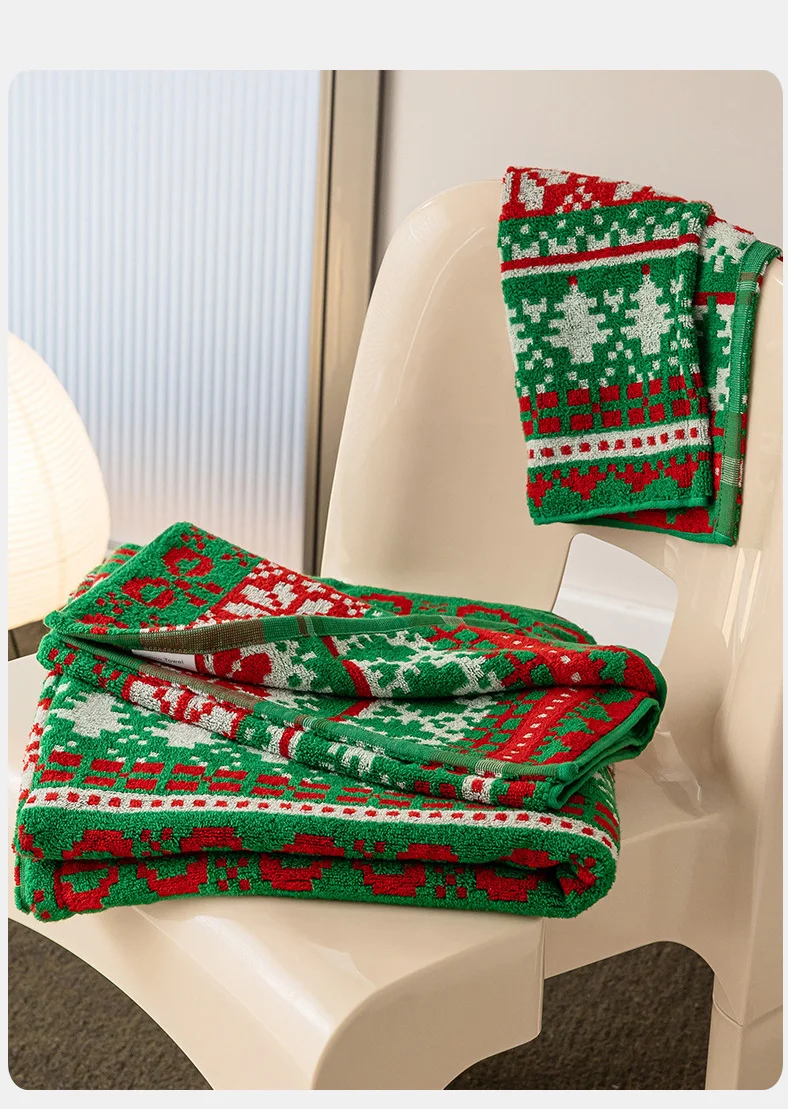 Description Picture 4 of itemCotton Bath Towels Set for Christmas, Absorbent Face Towel, Bathroom Accessories, Home Spa Hair, Large Size 70x140cm, Soft