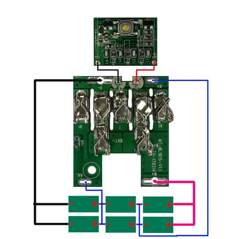 BL1041 배터리 플라스틱 케이스, 6 코어 플라스틱 쉘 PCB 회로 기판, MAKITA 10.8V 12V 3Ah 5Ah BL1041 리튬 배터리용 LED