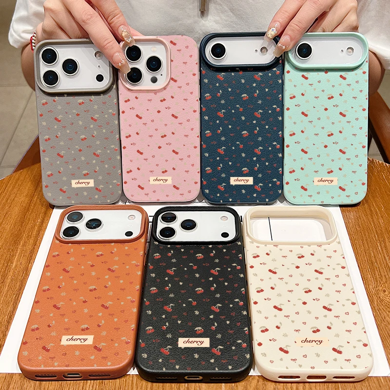 Little Cherry Leather Texture Shockproof Phone Case
