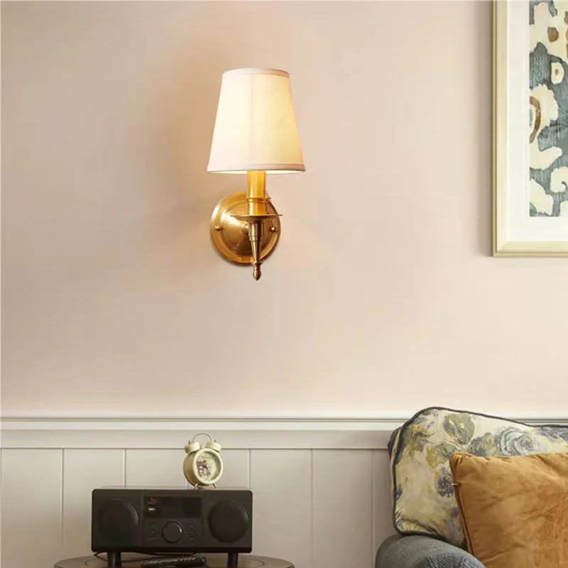 OUFULA American Brass Wall Lamp Indoor Living Room Bedroom Bedside Lamp Retro villa Hotel Corridor Hallway Wall Lampl Lamp 5